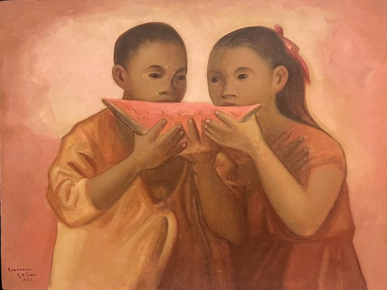 Niños comiendo sandía, obra de Jesús Guerrero Galván (1956)