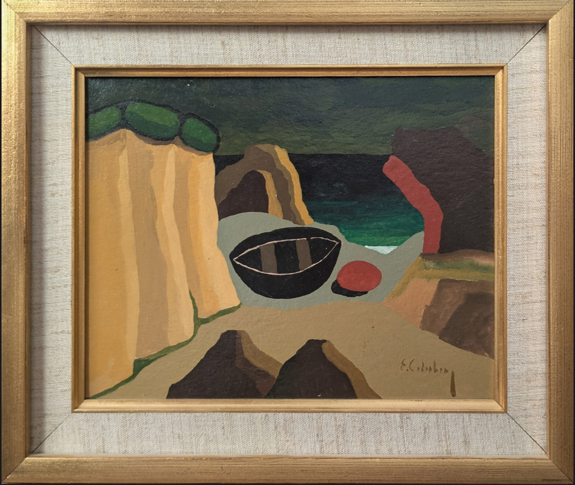 beached Boat Under The Cliffs At Night, obra de Eric Cederberg (mid. siglo XX)