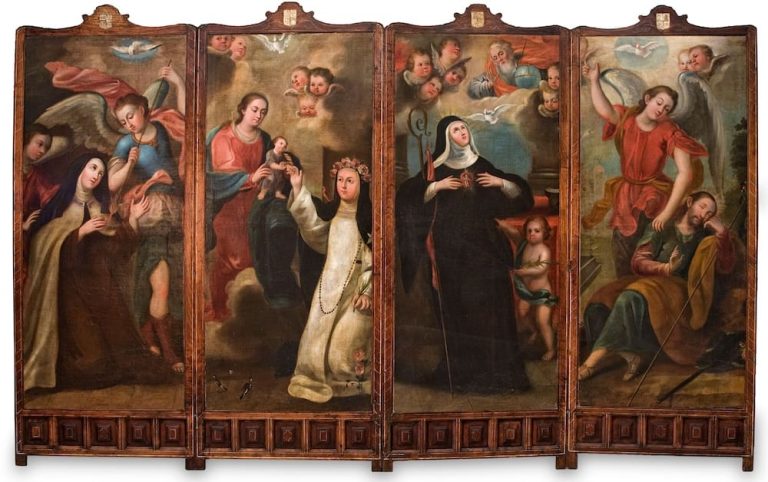Las monjas doctoras y el sueño del señor San José, Biombo, obra de Anónimo (Siglo XVIII)