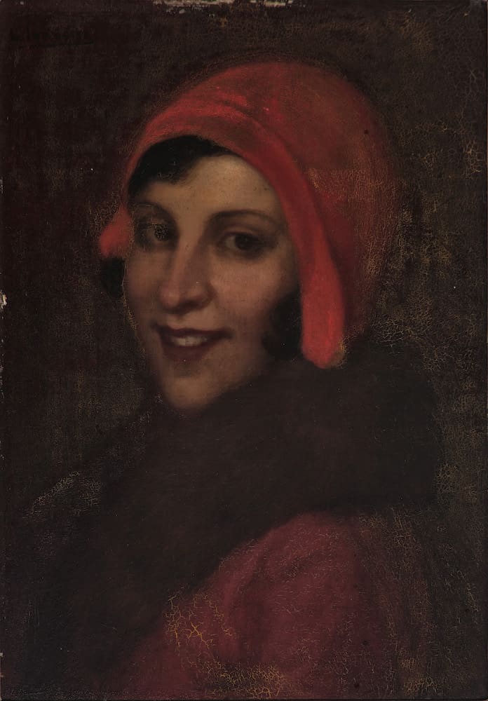 Busto de mujer en rojo, obra de Leandro Izaguirre (atribuido) (1903)