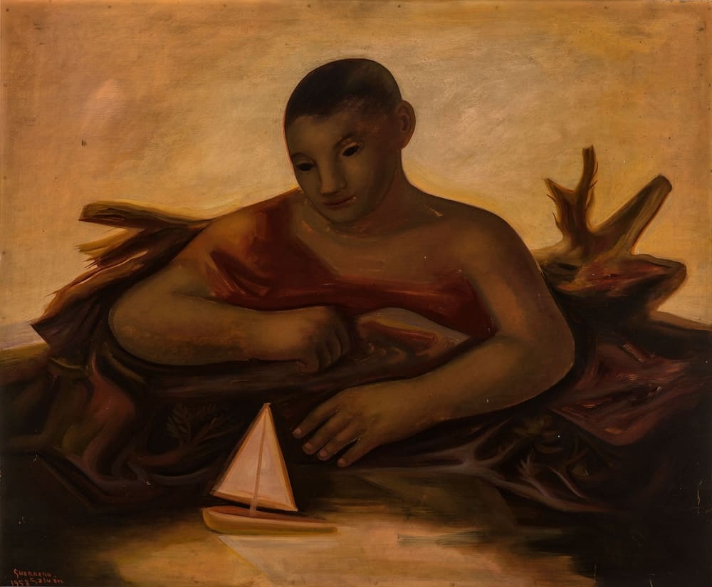 Niño con barco, obra de Jesús Guerrero Galván (1958)