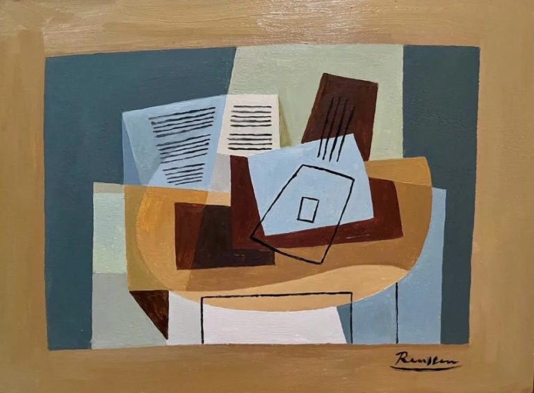 Guitar and Music sheet on a table, obra de Erik Renssen (2023)
